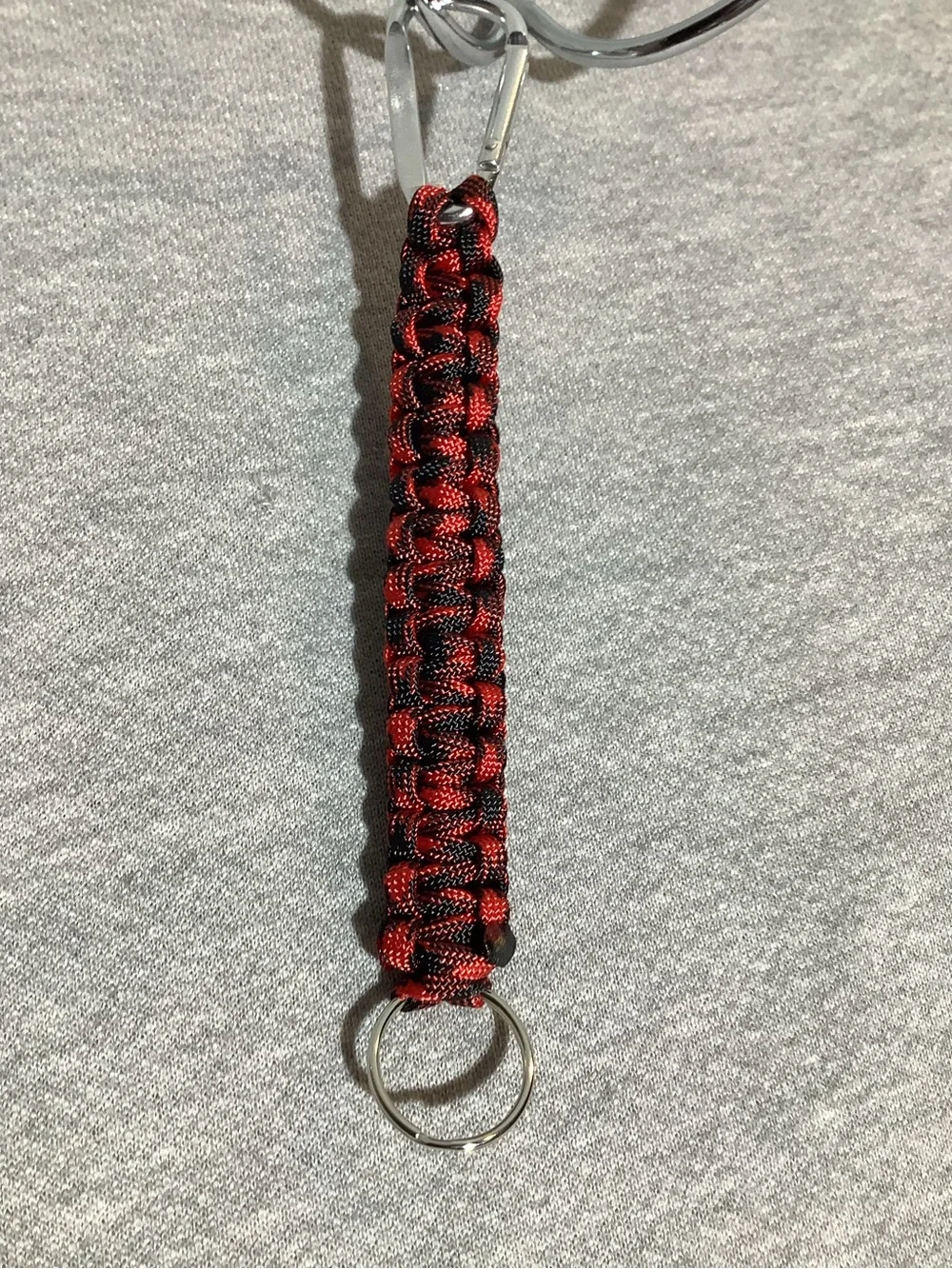 Handmade Red and Black Paracord Keychain with Carabiner Clip